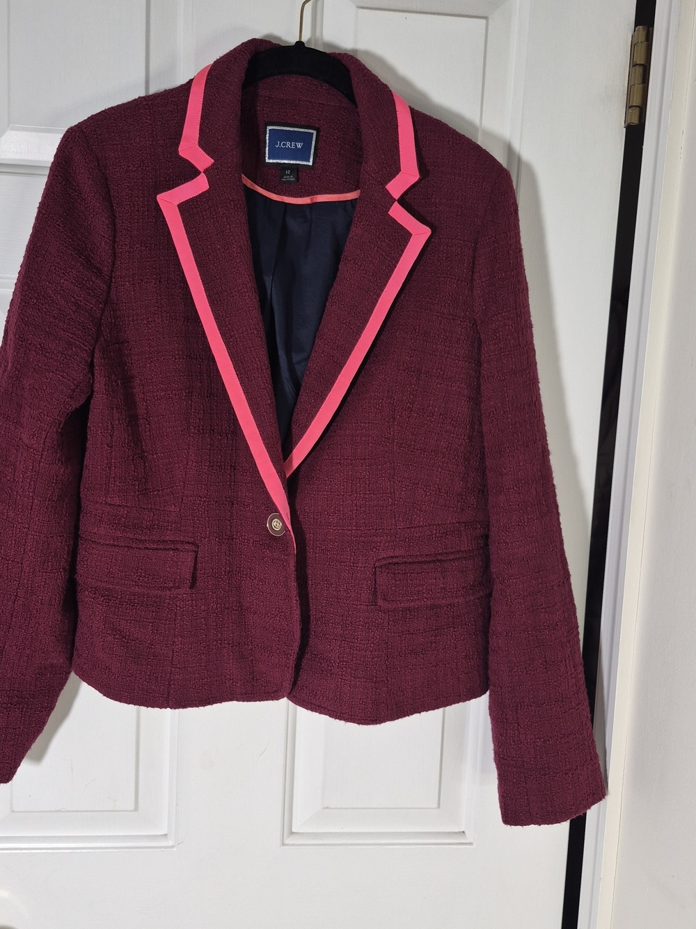 J. Crew Maroon Tweed Blazer with Bright Pink Trim